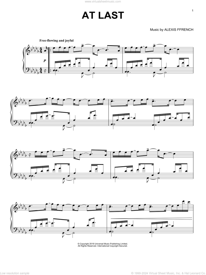 At Last sheet music for piano solo by Alexis Ffrench, classical score, intermediate skill level