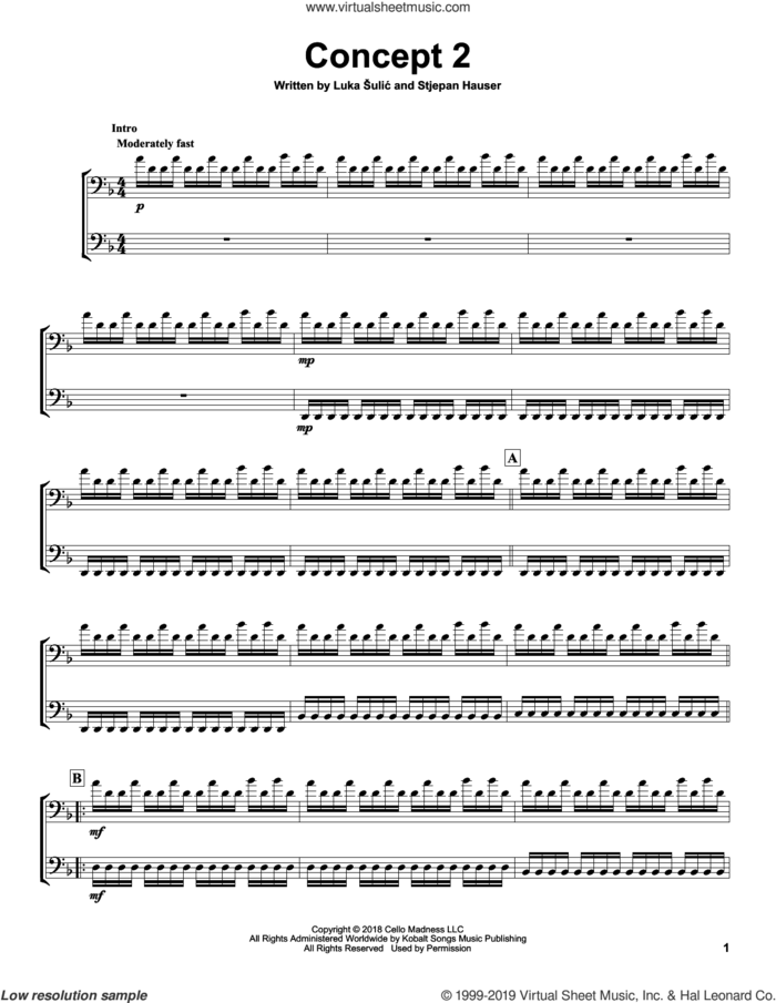 Concept2 sheet music for two cellos (duet, duets) by 2Cellos, Luka Sulic and Stjepan Hauser, classical score, intermediate skill level