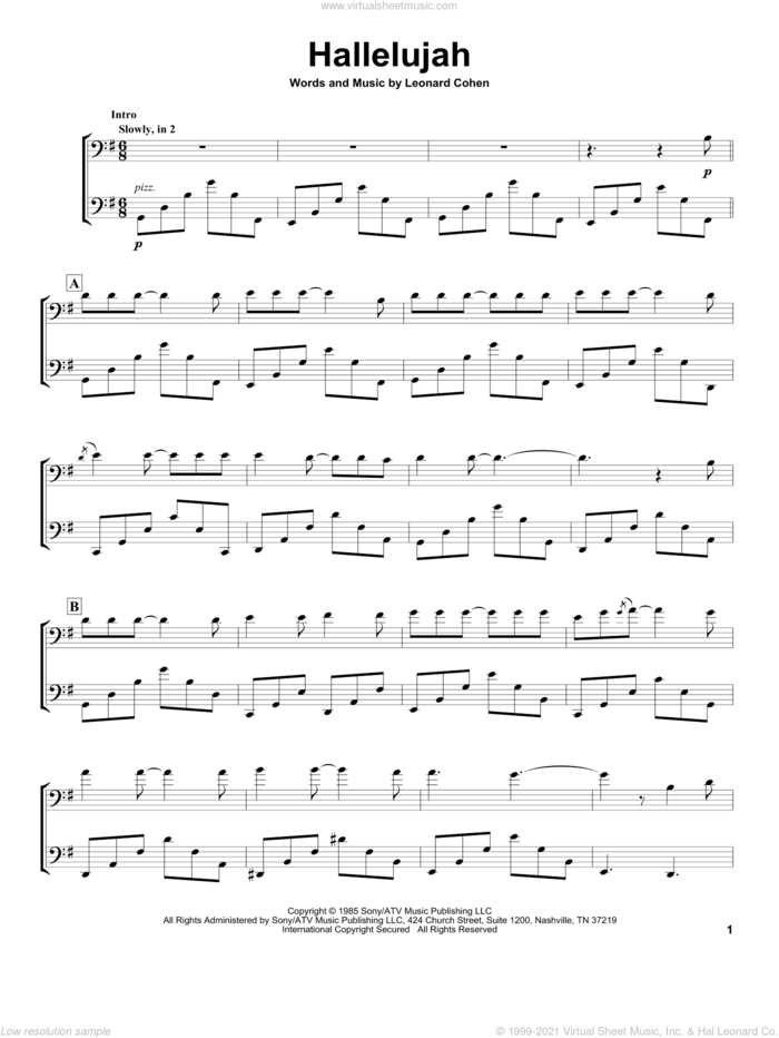 Hallelujah sheet music for two cellos (duet, duets) by 2Cellos, Lee DeWyze and Leonard Cohen, intermediate skill level