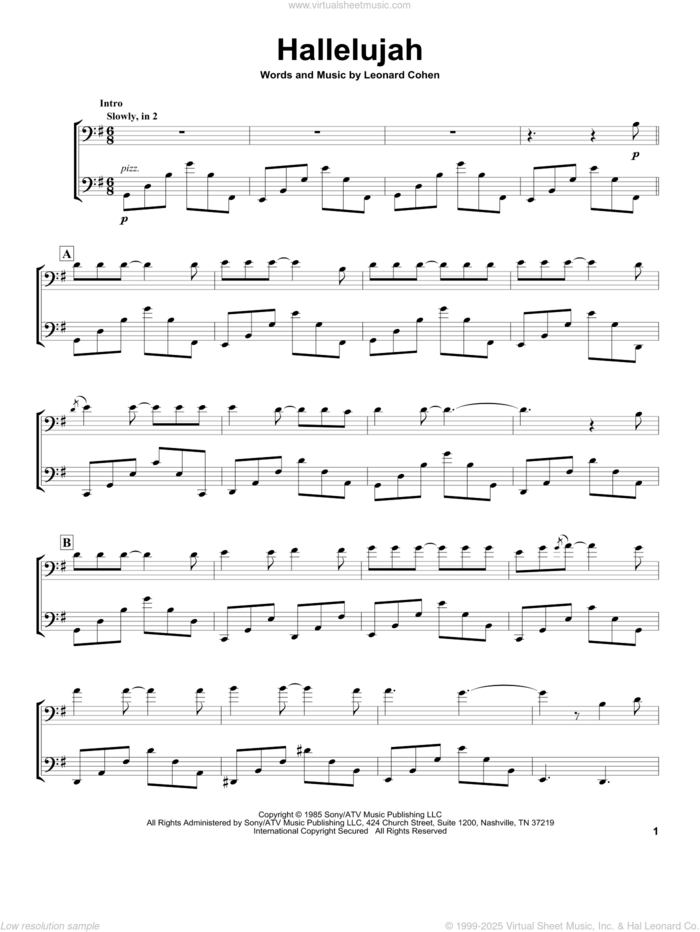 Hallelujah sheet music for two cellos (duet, duets) by 2Cellos, Lee DeWyze and Leonard Cohen, intermediate skill level