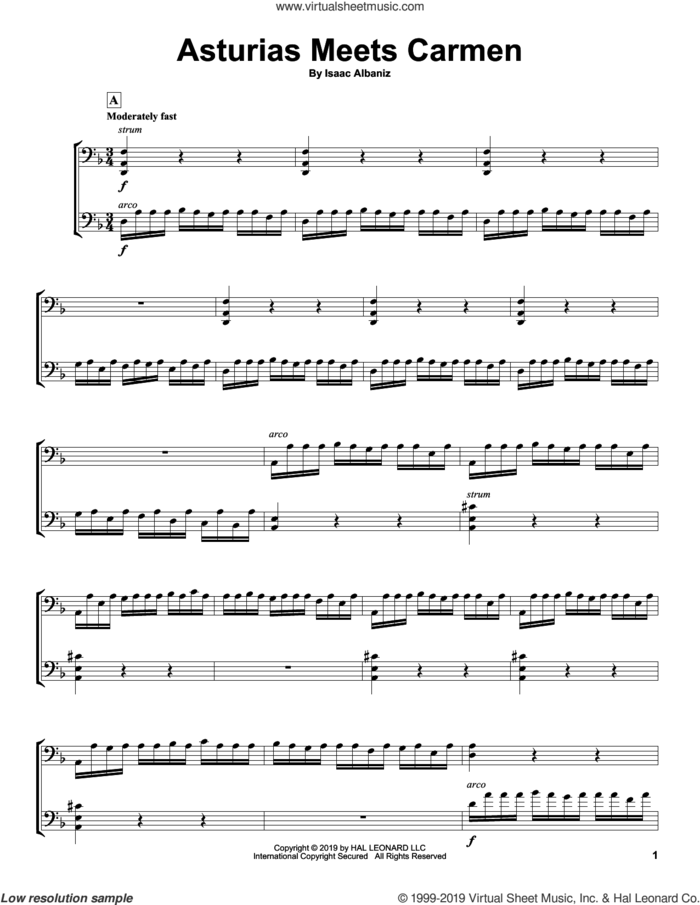 Asturias Meets Carmen sheet music for two cellos (duet, duets) by 2Cellos and Isaac Albeniz, classical score, intermediate skill level