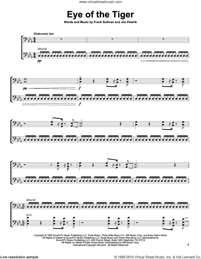 Eye Of The Tiger sheet music for two cellos (duet, duets) by 2Cellos, Survivor, Frank Sullivan and Jim Peterik, intermediate skill level