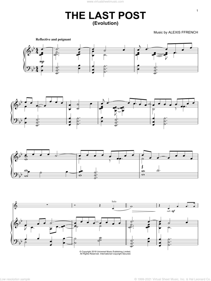 The Last Post (Evolution) sheet music for trumpet and piano by Alexis Ffrench, classical score, intermediate skill level