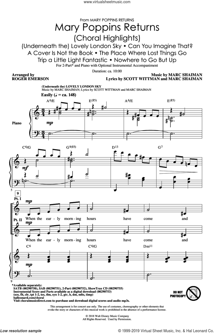 Mary Poppins Returns (Choral Highlights) (arr. Roger Emerson) sheet music for choir (2-Part) by Marc Shaiman & Scott Wittman, Roger Emerson, Marc Shaiman and Scott Wittman, intermediate duet