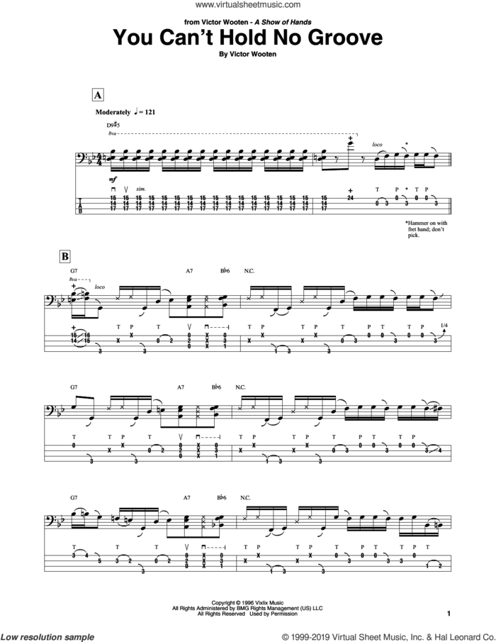You Can't Hold No Groove sheet music for bass (tablature) (bass guitar) by Victor Wooten, intermediate skill level