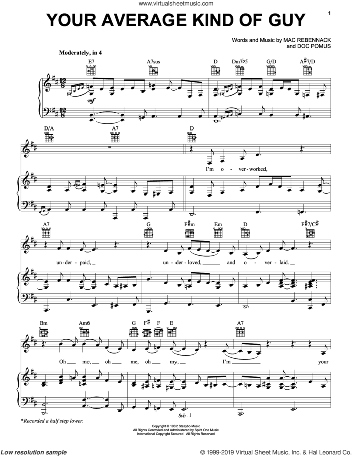 Your Average Kind Of Guy sheet music for voice, piano or guitar by Dr. John, Doc Pomus and Mac Rebennack, intermediate skill level