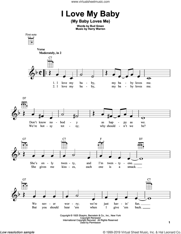 I Love My Baby (My Baby Loves Me) sheet music for ukulele by Harry Warren and Bud Green, intermediate skill level