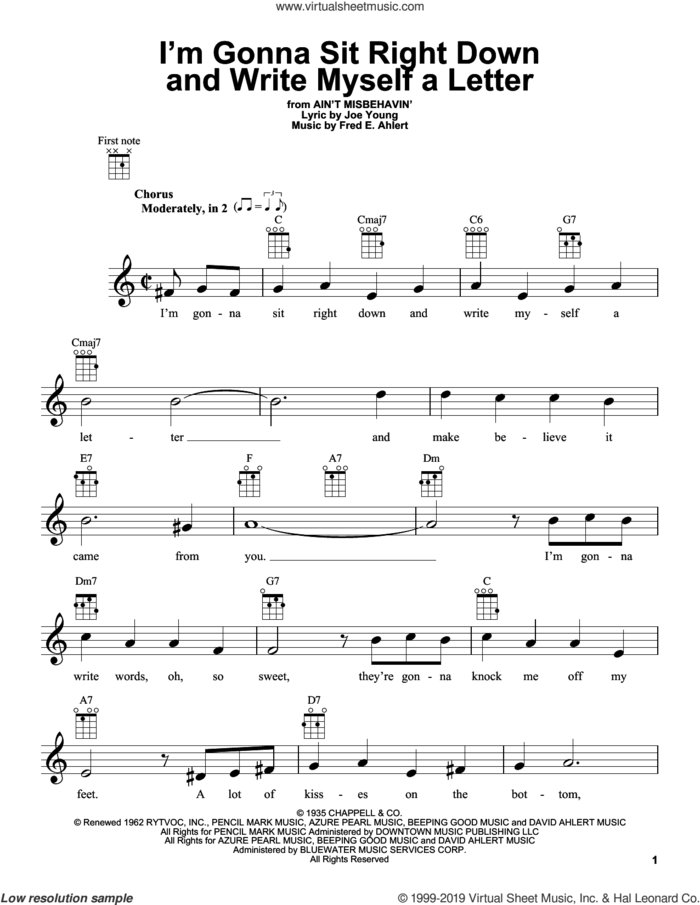 I'm Gonna Sit Right Down And Write Myself A Letter sheet music for ukulele by Joe Young, Billy Williams, Willie Nelson and Fred Ahlert, intermediate skill level