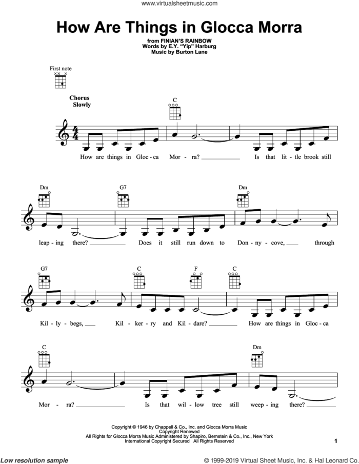 How Are Things In Glocca Morra sheet music for ukulele by Tommy Dorsey, Burton Lane and E.Y. Harburg, intermediate skill level