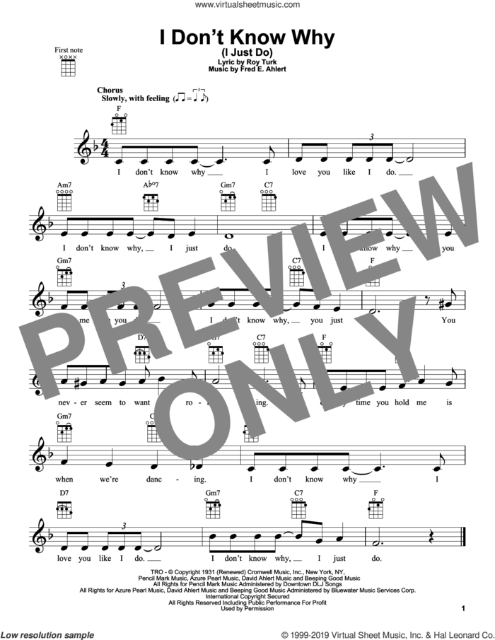 I Don't Know Why (I Just Do) sheet music for ukulele by Roy Turk and Fred Ahlert, intermediate skill level