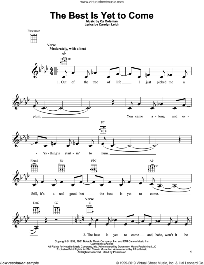 The Best Is Yet To Come sheet music for ukulele by Cy Coleman, Michael Buble and Carolyn Leigh, intermediate skill level