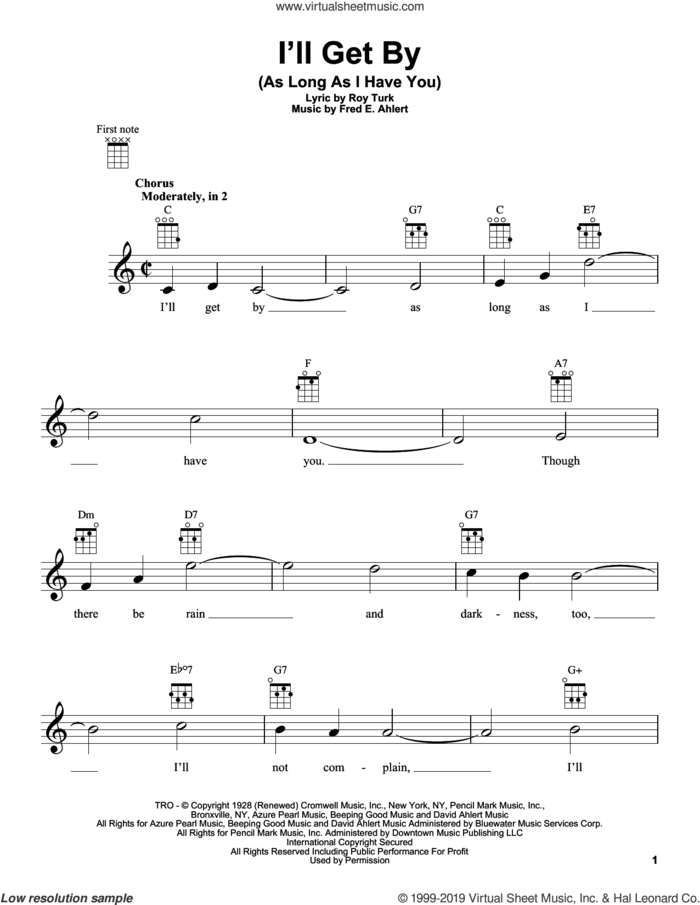 I'll Get By (As Long As I Have You) sheet music for ukulele by Fred Ahlert and Roy Turk, intermediate skill level