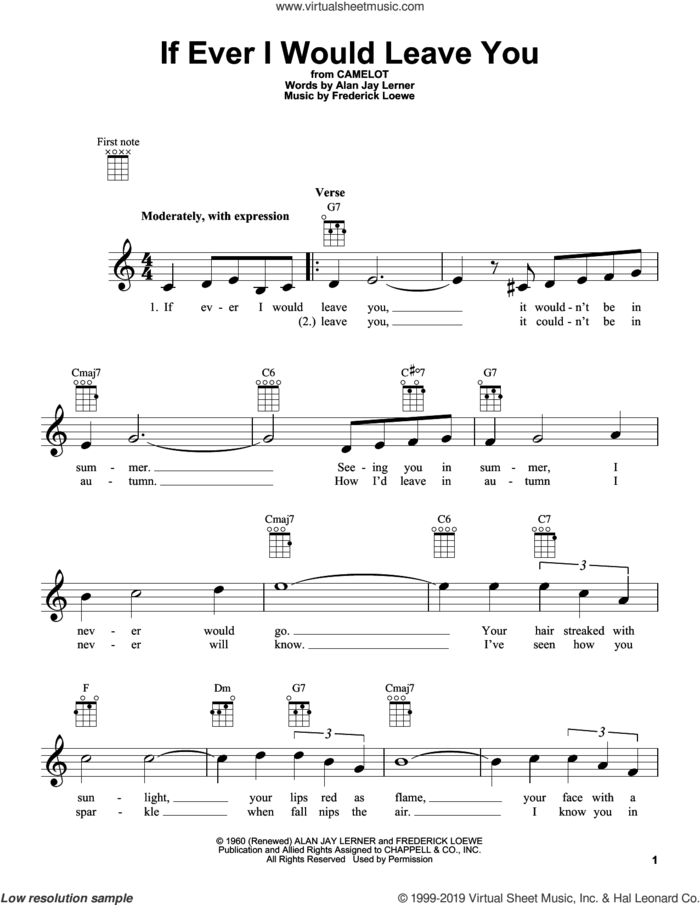 If Ever I Would Leave You sheet music for ukulele by Frederick Loewe and Alan Jay Lerner, intermediate skill level