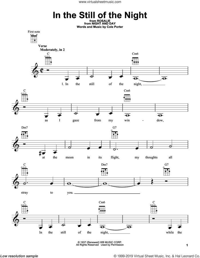 In The Still Of The Night sheet music for ukulele by Cole Porter, intermediate skill level