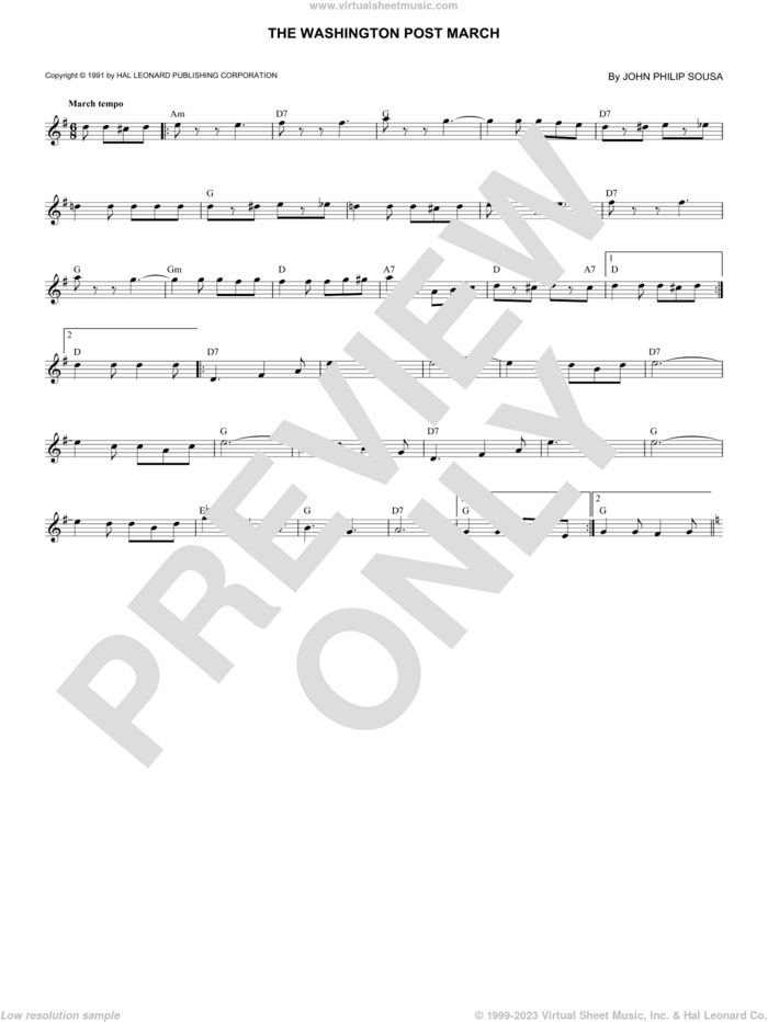 Washington Post March sheet music for voice and other instruments (fake book) by John Philip Sousa, intermediate skill level