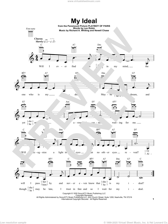 My Ideal sheet music for ukulele by John Coltrane, Leo Robin, Newell Chase and Richard A. Whiting, intermediate skill level