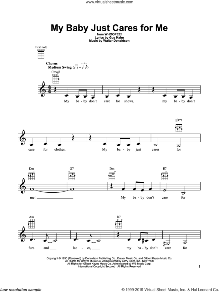 My Baby Just Cares For Me sheet music for ukulele by John Pizzarelli, Gus Kahn and Walter Donaldson, intermediate skill level