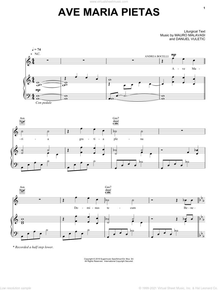Ave Maria Pietas (feat. Aida Garifullina) sheet music for voice, piano or guitar by Andrea Bocelli, Danijel Vuletic, Liturgical Text and Mauro Malavasi, intermediate skill level