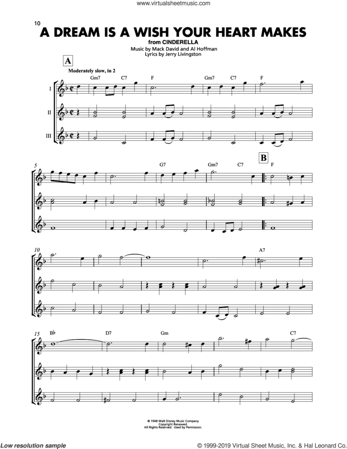 A Dream Is A Wish Your Heart Makes (from Cinderella) sheet music for ukulele ensemble by Ilene Woods, Linda Ronstadt, Al Hoffman, Jerry Livingston and Mack David, wedding score, intermediate skill level