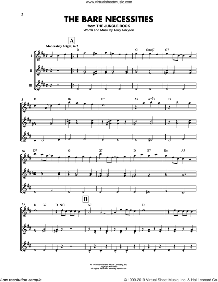 The Bare Necessities (from The Jungle Book) sheet music for ukulele ensemble by Terry Gilkyson, intermediate skill level