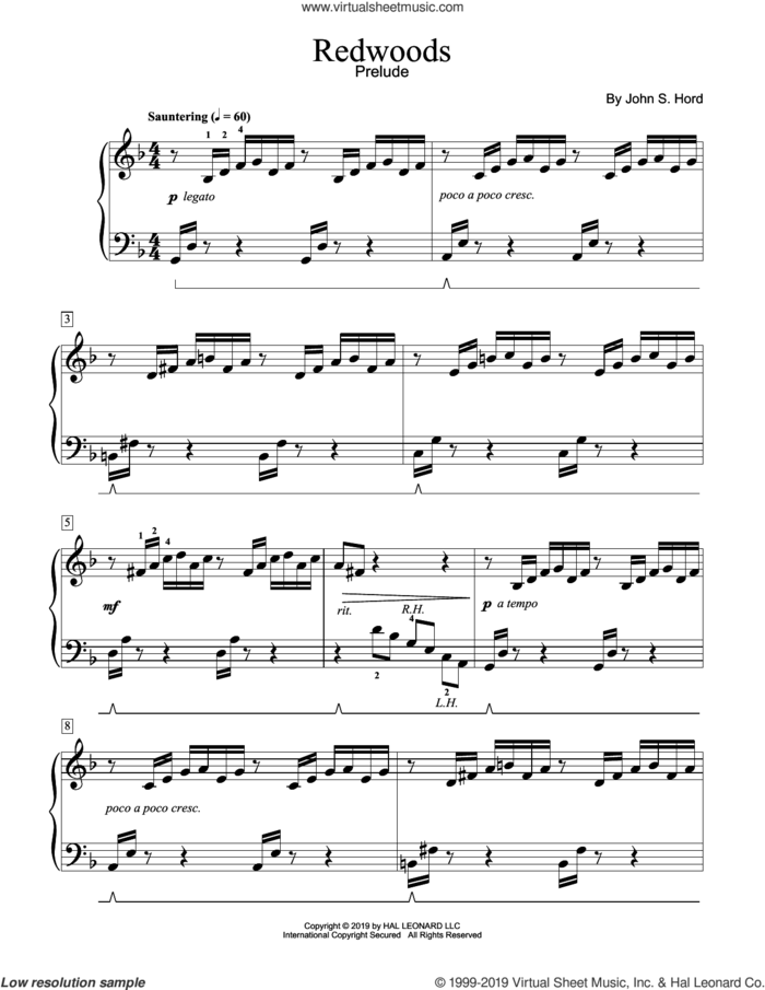 Redwoods sheet music for piano solo (elementary) by John S. Hord, beginner piano (elementary)