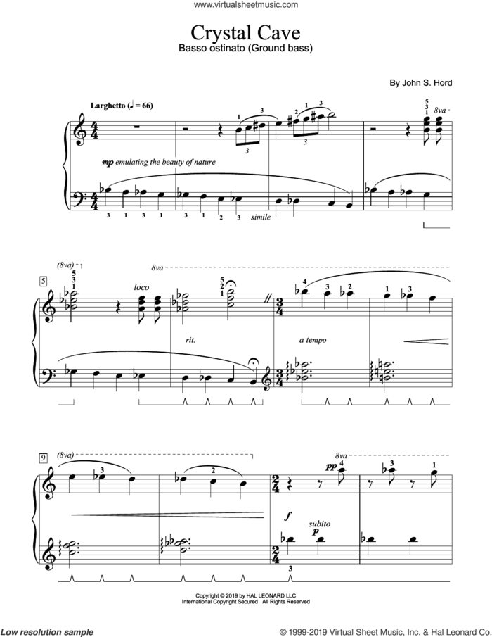Crystal Cave sheet music for piano solo (elementary) by John S. Hord, classical score, beginner piano (elementary)