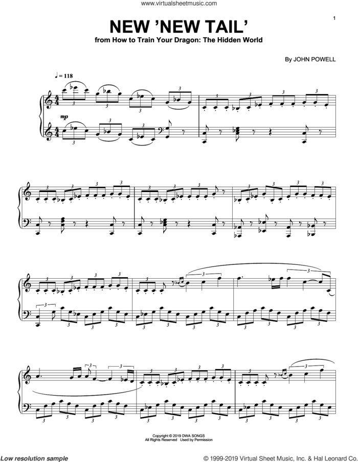 New 'New Tail' (from How to Train Your Dragon: The Hidden World) sheet music for piano solo by John Powell, intermediate skill level