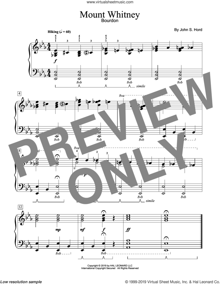 Mount Whitney sheet music for piano solo (elementary) by John S. Hord, classical score, beginner piano (elementary)