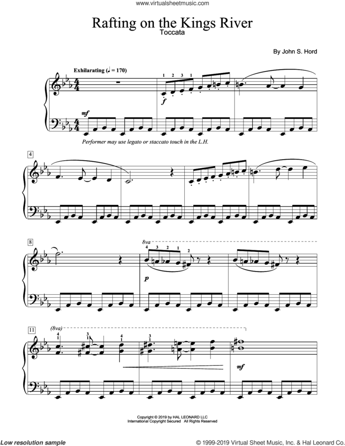 Rafting On The Kings River sheet music for piano solo (elementary) by John S. Hord, beginner piano (elementary)