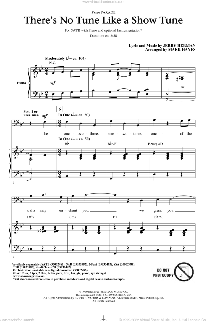 There's No Tune Like A Show Tune (arr. Mark Hayes) sheet music for choir (SATB: soprano, alto, tenor, bass) by Jerry Herman and Mark Hayes, intermediate skill level