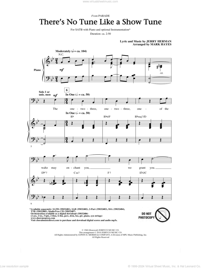 There's No Tune Like A Show Tune (arr. Mark Hayes) sheet music for choir (SATB: soprano, alto, tenor, bass) by Jerry Herman and Mark Hayes, intermediate skill level