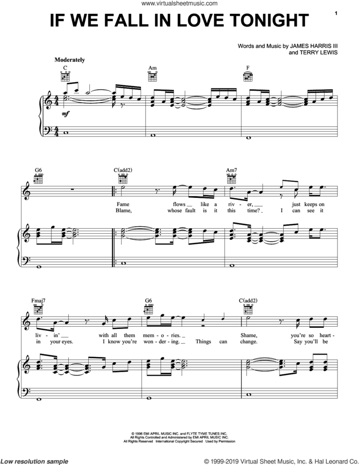 If We Fall In Love Tonight sheet music for voice, piano or guitar by Rod Stewart, James Harris and Terry Lewis, intermediate skill level