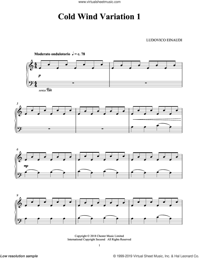 Cold Wind Var. 1 (from Seven Days Walking: Day 1) sheet music for piano solo by Ludovico Einaudi, classical score, intermediate skill level