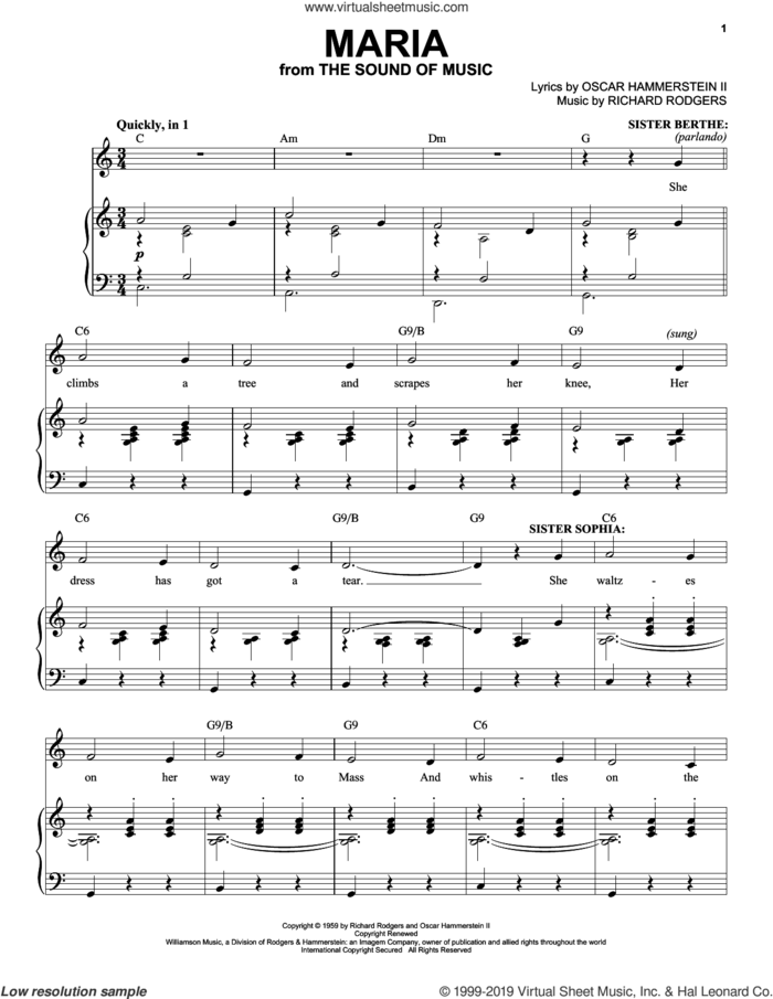 Maria (from The Sound of Music) sheet music for voice and piano by Rodgers & Hammerstein, Oscar II Hammerstein and Richard Rodgers, intermediate skill level