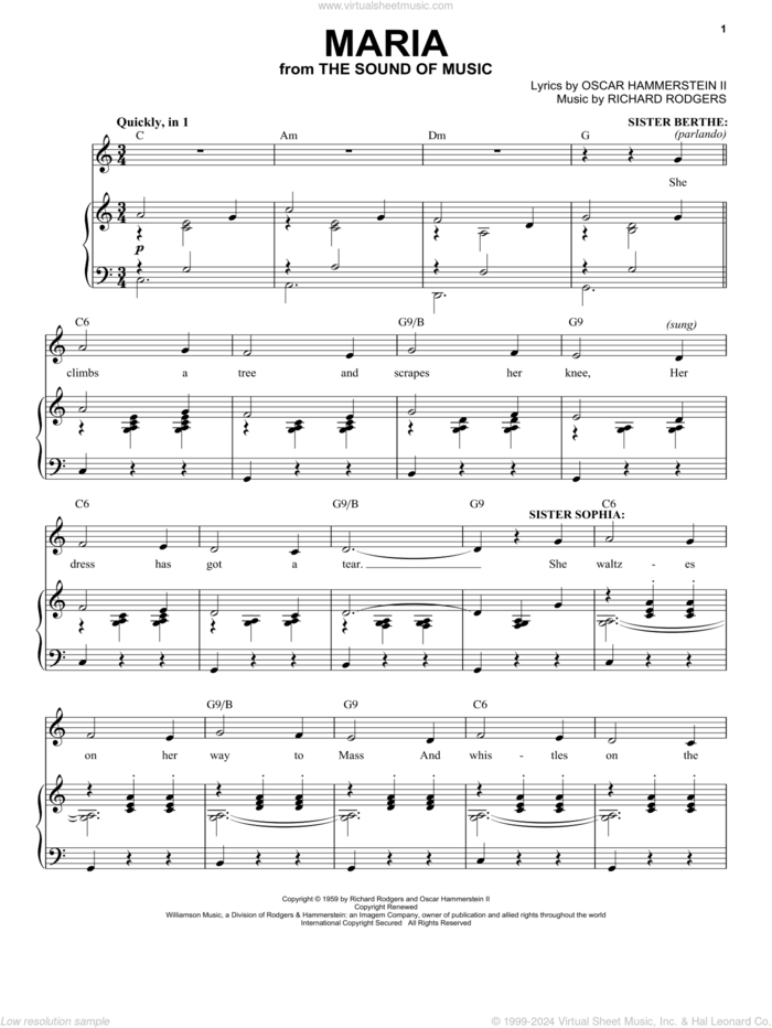 Maria (from The Sound of Music) sheet music for voice and piano by Rodgers & Hammerstein, Oscar II Hammerstein and Richard Rodgers, intermediate skill level