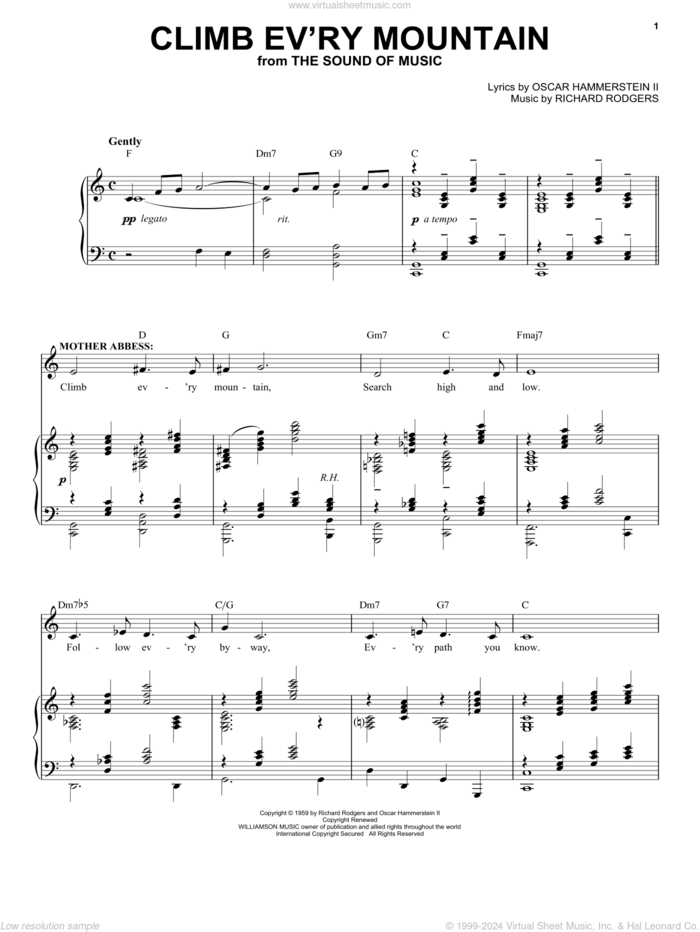 Climb Ev'ry Mountain (from The Sound of Music) sheet music for voice and piano by Rodgers & Hammerstein, Oscar II Hammerstein and Richard Rodgers, intermediate skill level