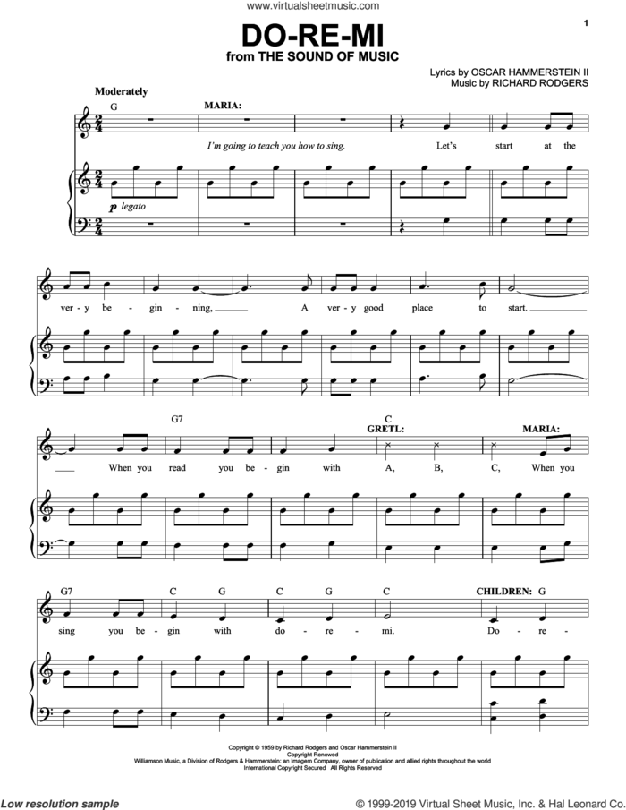 Do-Re-Mi (from The Sound of Music) sheet music for voice and piano by Rodgers & Hammerstein, Oscar II Hammerstein and Richard Rodgers, intermediate skill level