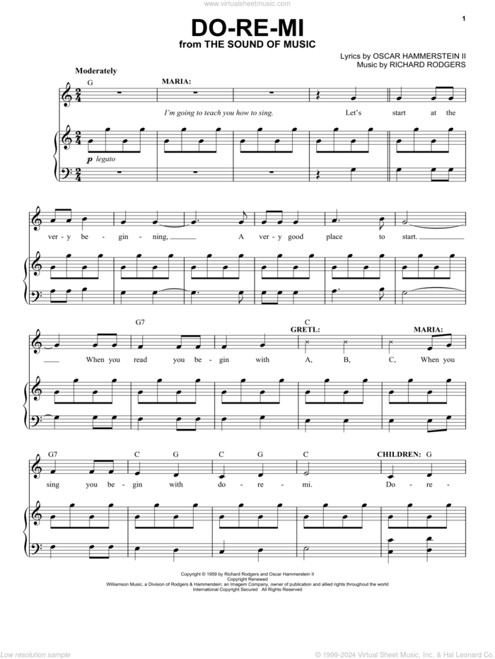 Do-Re-Mi (from The Sound of Music) sheet music for voice and piano by Rodgers & Hammerstein, Oscar II Hammerstein and Richard Rodgers, intermediate skill level