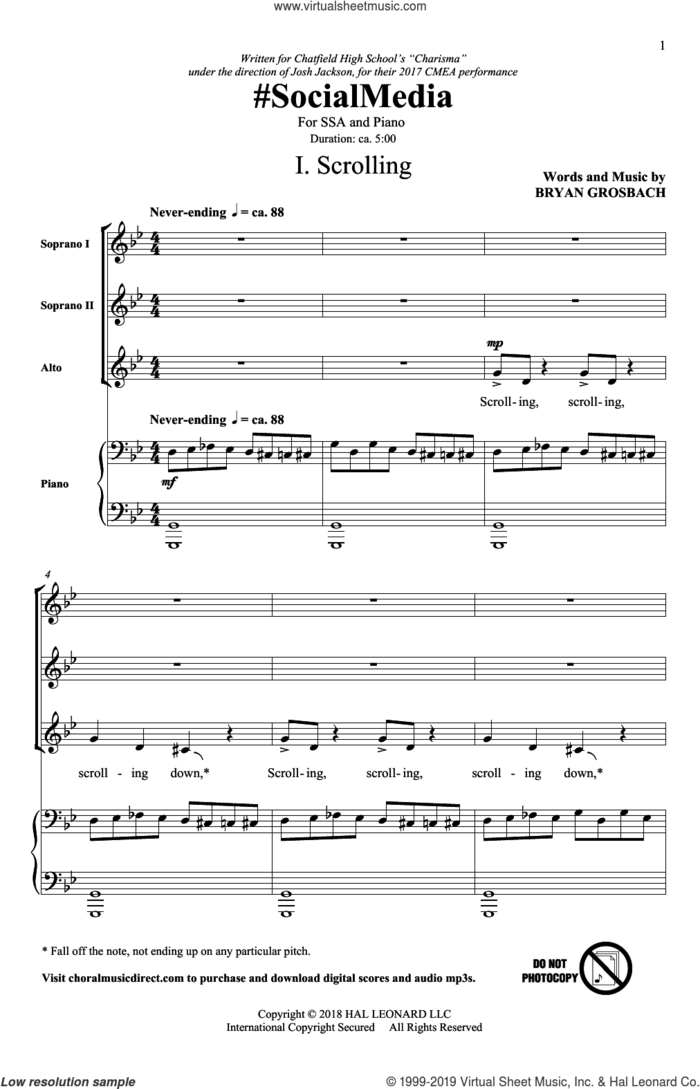 #SocialMedia sheet music for choir (SSA: soprano, alto) by Bryan Grosbach, intermediate skill level
