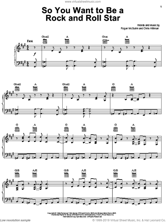 So You Want To Be A Rock And Roll Star sheet music for voice, piano or guitar by The Byrds, Chris Hillman and Roger McGuinn, intermediate skill level