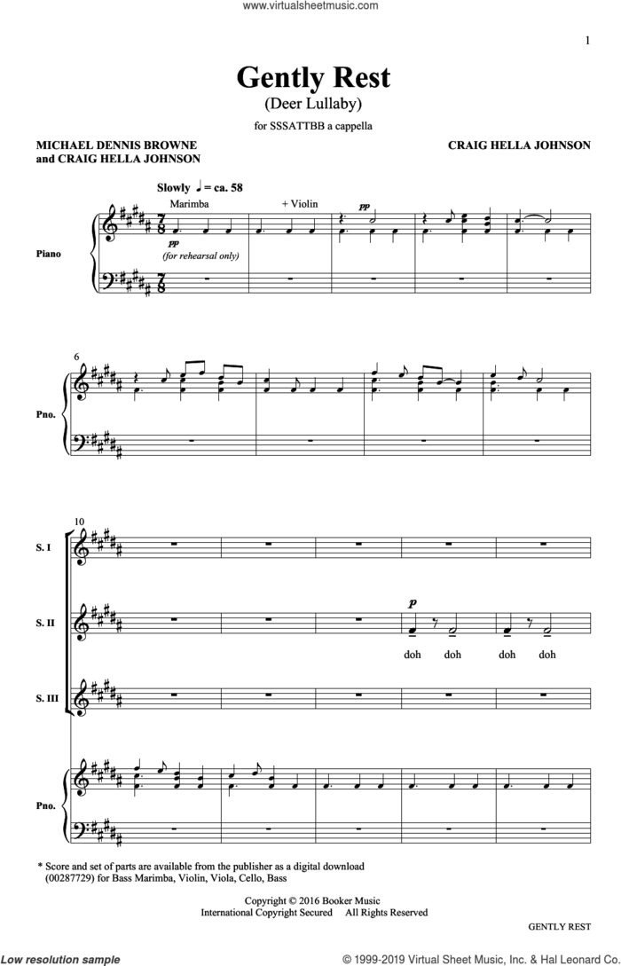 Gently Rest (Deer Lullaby) (from Considering Matthew Shepard) sheet music for choir (SATB: soprano, alto, tenor, bass) by Michael Dennis Browne & Craig Hella Johnson, Craig Hella Johnson and Michael Dennis Browne, intermediate skill level