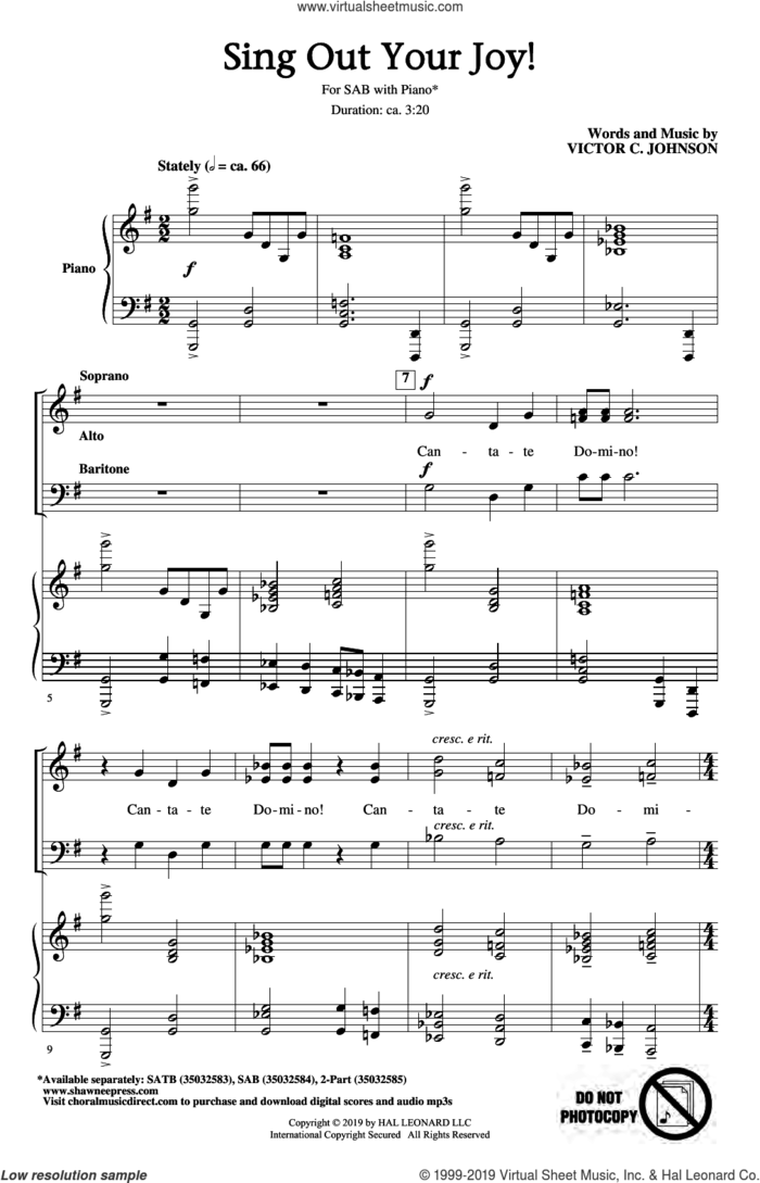 Sing Out Your Joy! sheet music for choir (SAB: soprano, alto, bass) by Victor Johnson, intermediate skill level