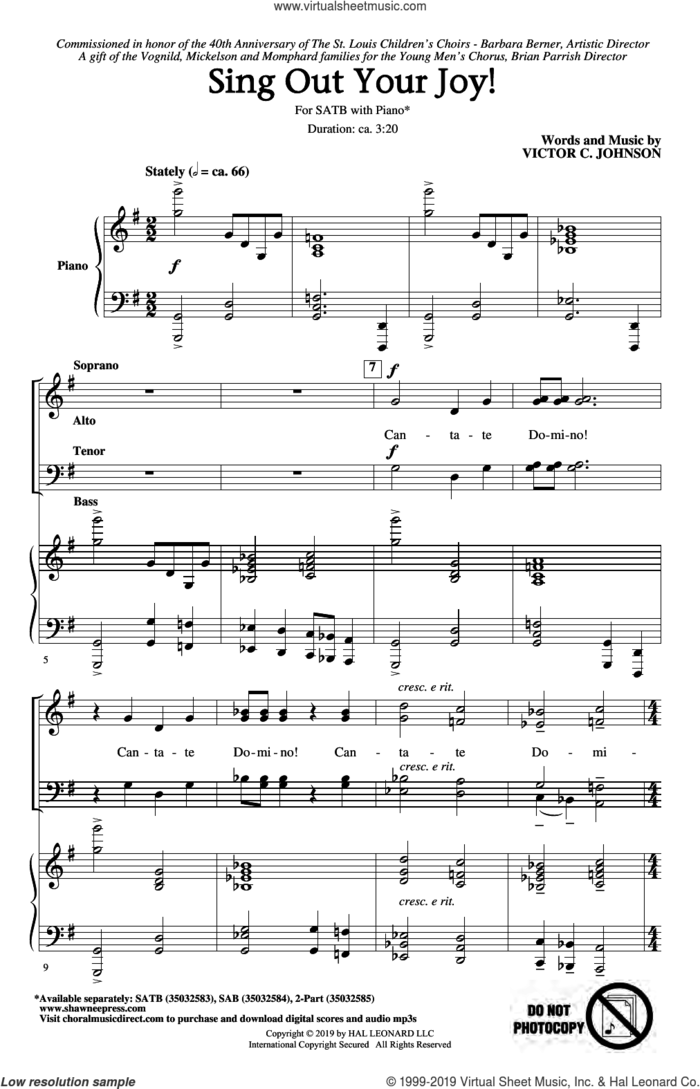 Sing Out Your Joy! sheet music for choir (SATB: soprano, alto, tenor, bass) by Victor Johnson, intermediate skill level