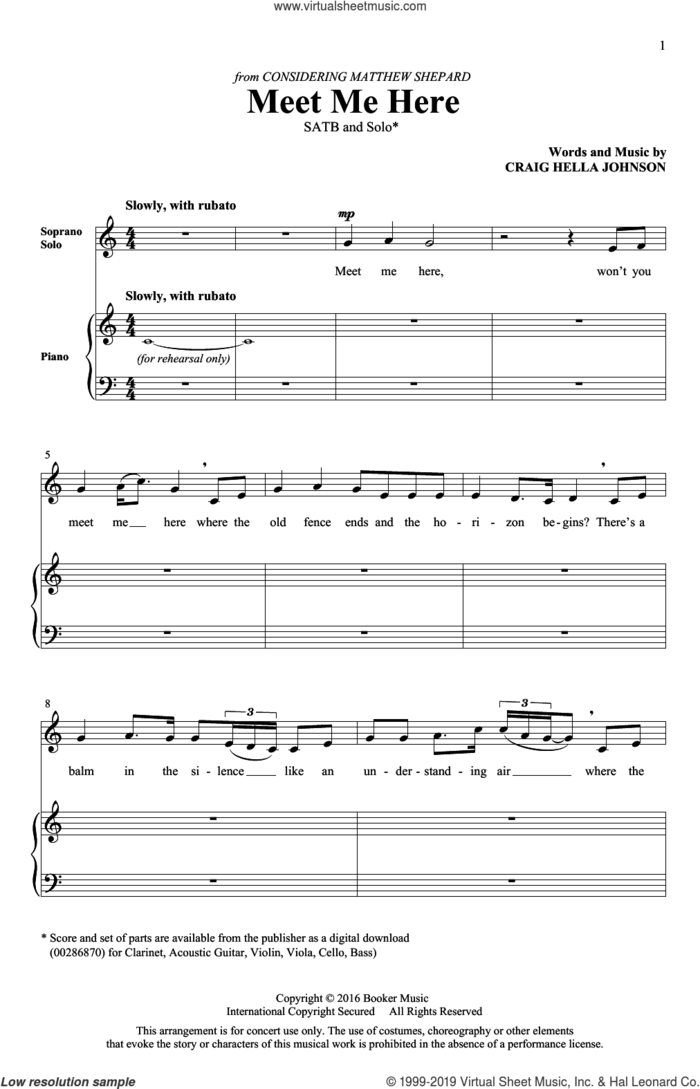 Meet Me Here (from Considering Matthew Shepard) sheet music for choir (SATB: soprano, alto, tenor, bass) by Craig Hella Johnson, intermediate skill level