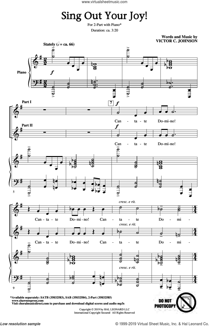 Sing Out Your Joy! sheet music for choir (2-Part) by Victor Johnson, intermediate duet