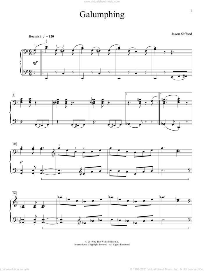 Galumphing sheet music for piano solo (elementary) by Jason Sifford, beginner piano (elementary)