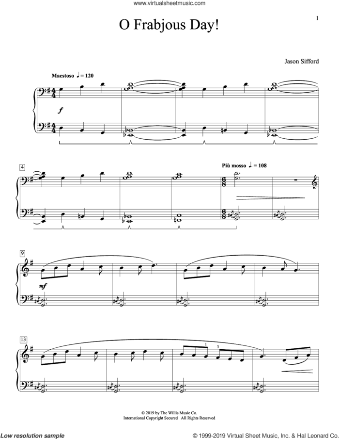 O Frabjous Day! sheet music for piano solo (elementary) by Jason Sifford, beginner piano (elementary)