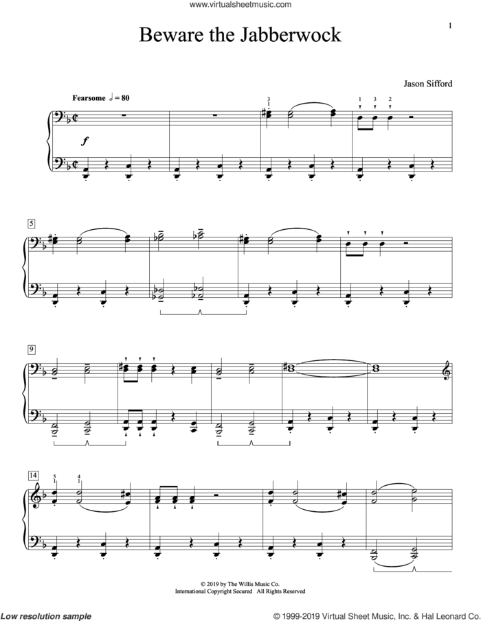Beware The Jabberwock sheet music for piano solo (elementary) by Jason Sifford, beginner piano (elementary)
