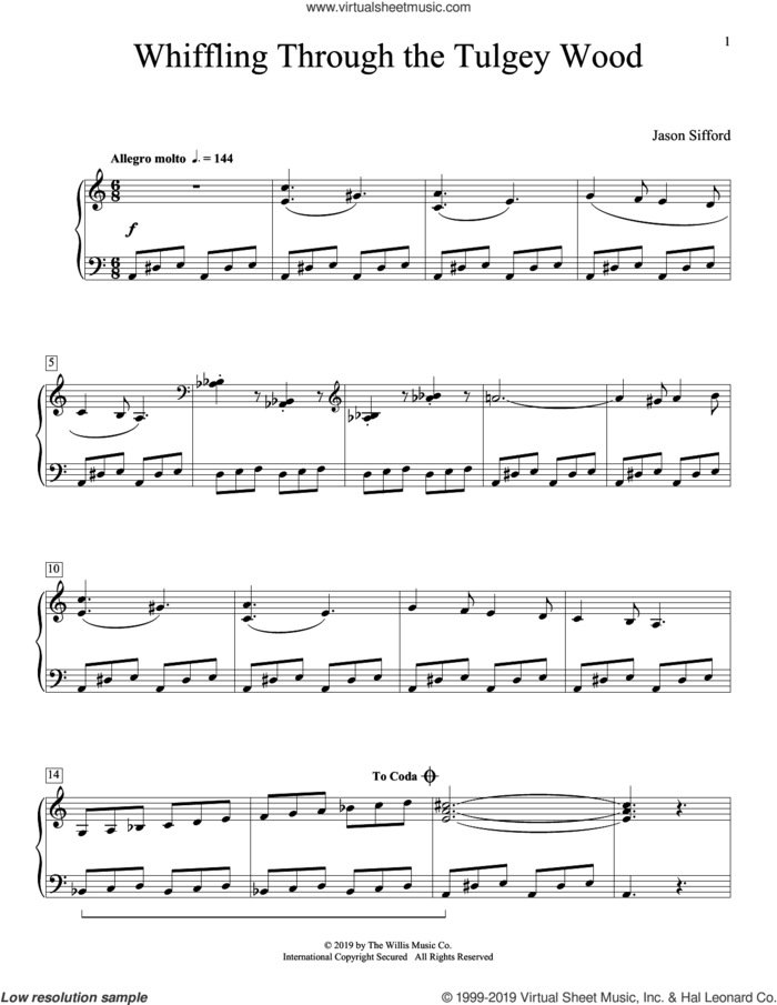 Whiffling Through The Tulgey Wood sheet music for piano solo (elementary) by Jason Sifford, beginner piano (elementary)