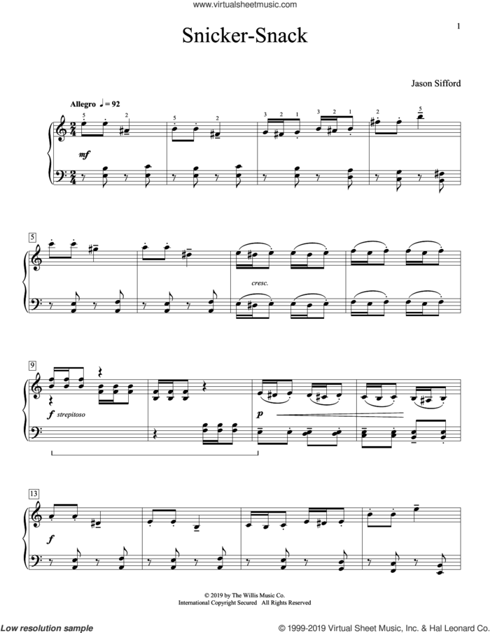 Snicker-Snack sheet music for piano solo (elementary) by Jason Sifford, beginner piano (elementary)